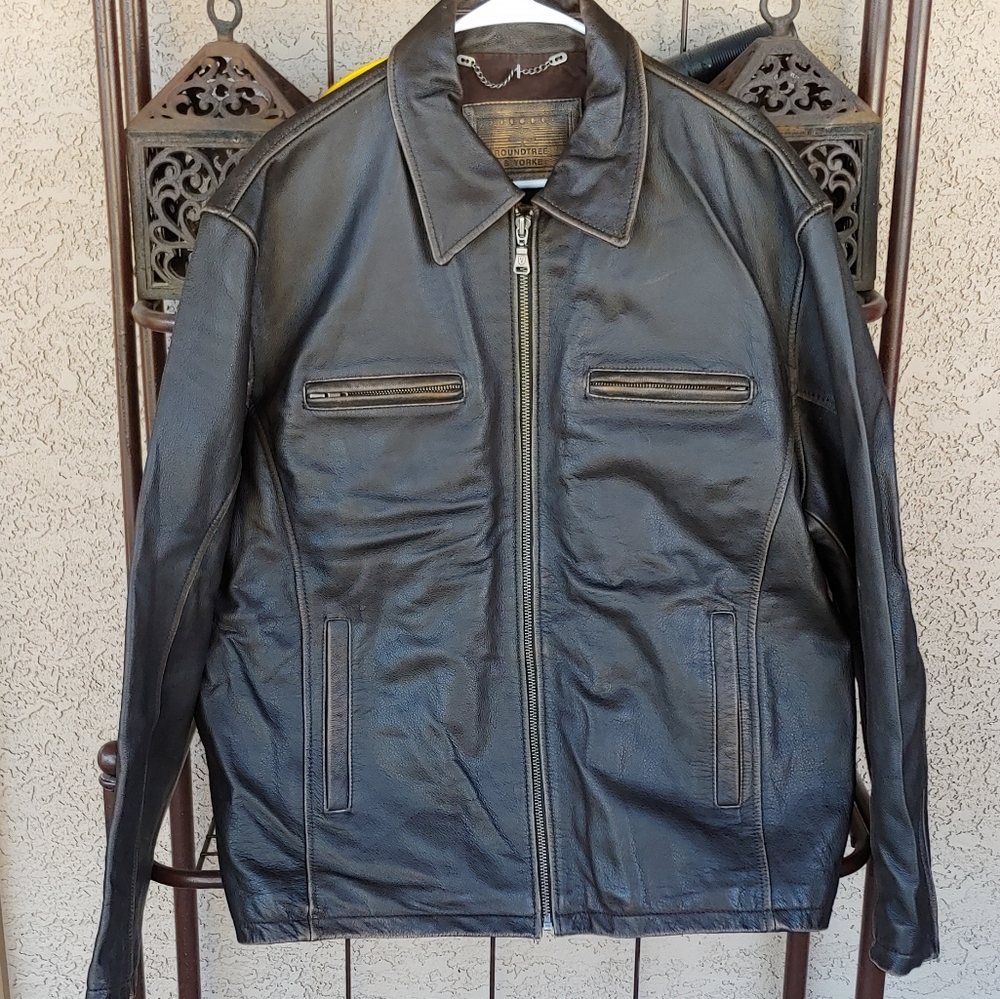 Roundtree & Yorke Men's  Leather Jacket Brown XL